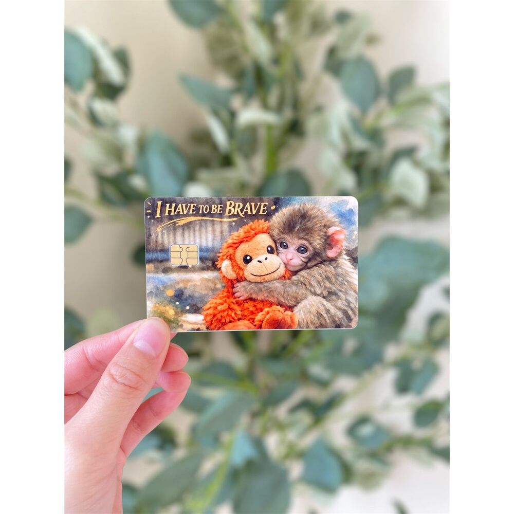 Brave Monkey Credit Card Skin Cute Baby Monkey Hugging Plush Toy Card Sticker